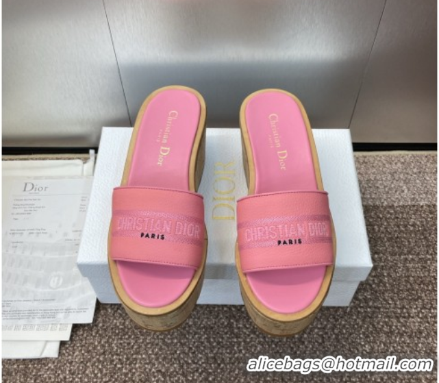 Good Looking Dior Dway Platform Wedge Slides Sandal 10cm in Grained Calfskin Pink 0822049