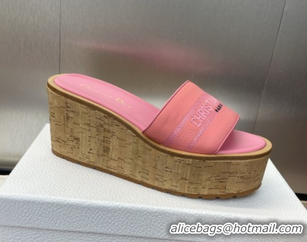 Good Looking Dior Dway Platform Wedge Slides Sandal 10cm in Grained Calfskin Pink 0822049