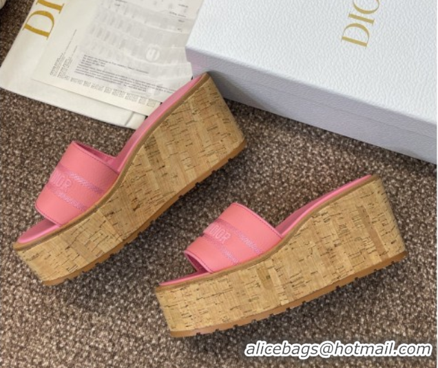 Good Looking Dior Dway Platform Wedge Slides Sandal 10cm in Grained Calfskin Pink 0822049