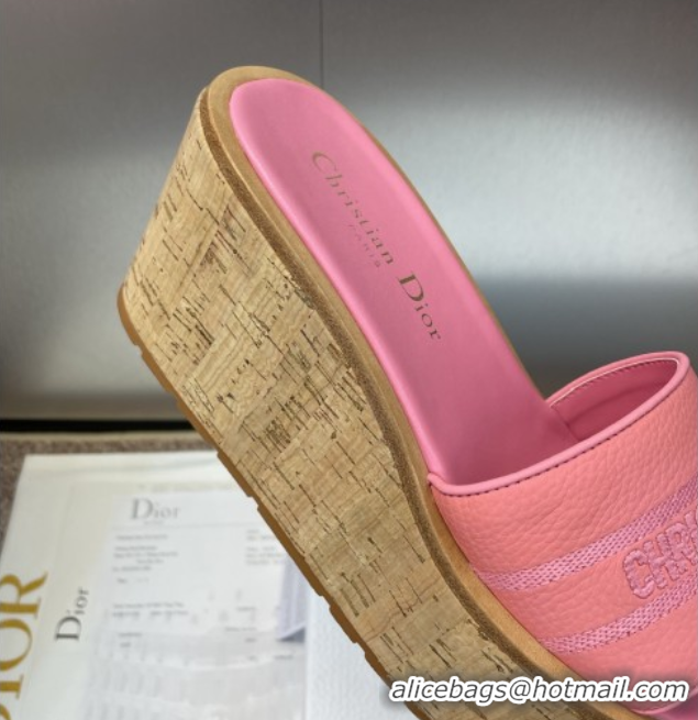 Good Looking Dior Dway Platform Wedge Slides Sandal 10cm in Grained Calfskin Pink 0822049