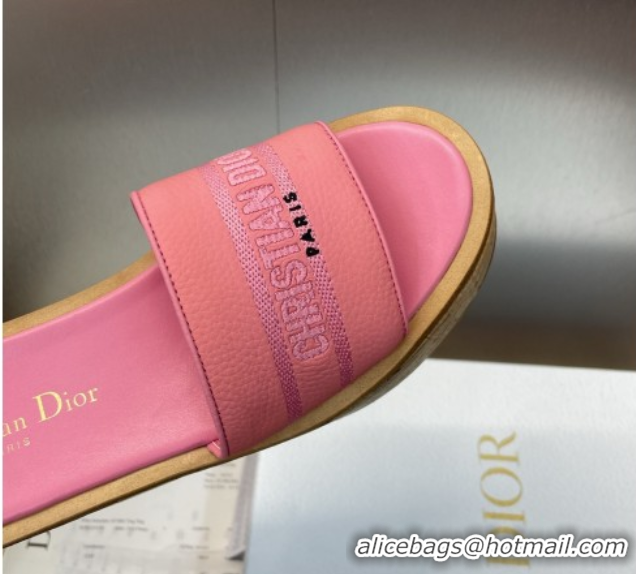 Good Looking Dior Dway Platform Wedge Slides Sandal 10cm in Grained Calfskin Pink 0822049
