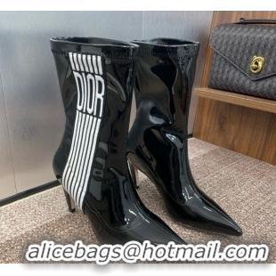 Popular Style Dior Optical-D Heel Ankle Boots 8cm with Graphique Motif in Patent Calfskin Black 0822050