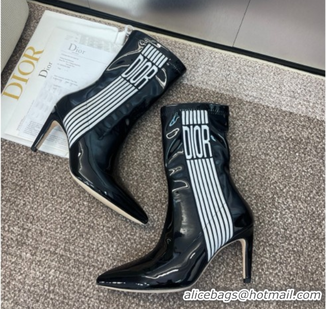 Popular Style Dior Optical-D Heel Ankle Boots 8cm with Graphique Motif in Patent Calfskin Black 0822050