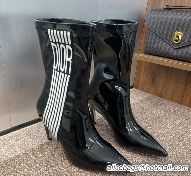 Popular Style Dior Optical-D Heel Ankle Boots 8cm with Graphique Motif in Patent Calfskin Black 0822050