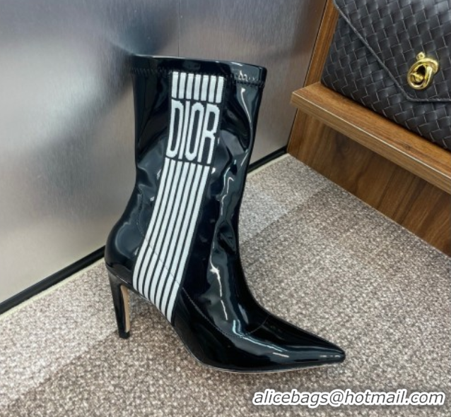 Popular Style Dior Optical-D Heel Ankle Boots 8cm with Graphique Motif in Patent Calfskin Black 0822050