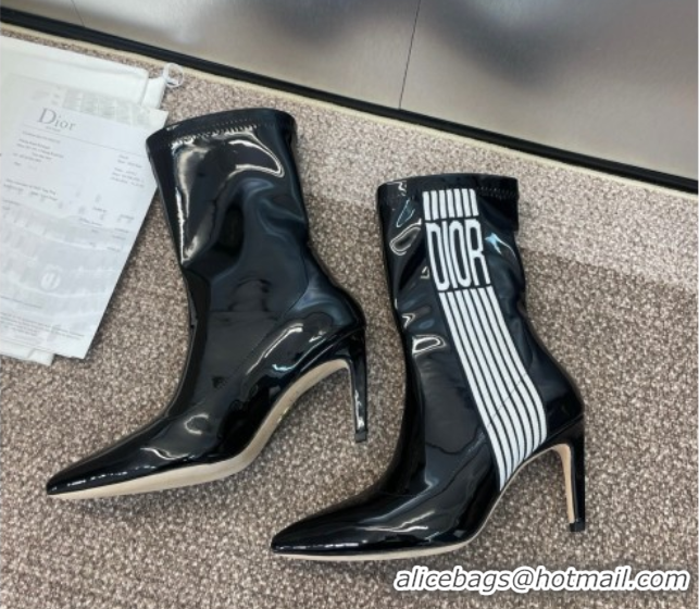 Popular Style Dior Optical-D Heel Ankle Boots 8cm with Graphique Motif in Patent Calfskin Black 0822050