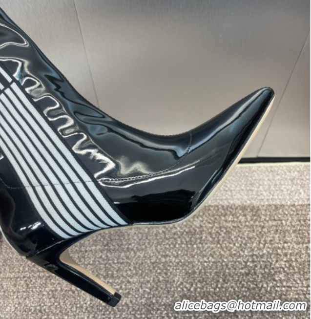 Popular Style Dior Optical-D Heel Ankle Boots 8cm with Graphique Motif in Patent Calfskin Black 0822050