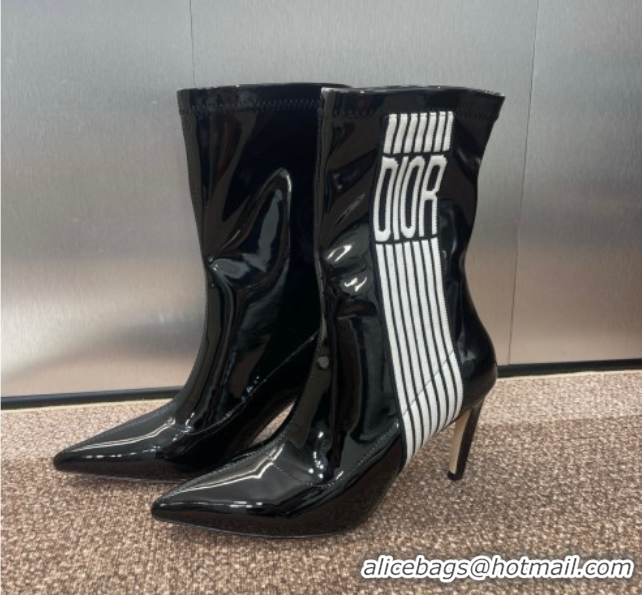 Popular Style Dior Optical-D Heel Ankle Boots 8cm with Graphique Motif in Patent Calfskin Black 0822050