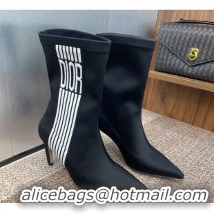 Top Grade Dior Optical-D Heel Ankle Boots 8cm with Graphique Motif in Satin Black 0822051