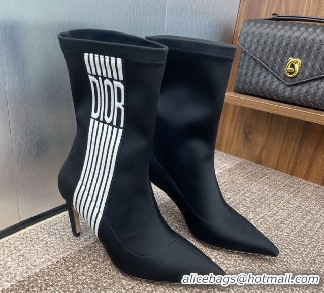 Top Grade Dior Optical-D Heel Ankle Boots 8cm with Graphique Motif in Satin Black 0822051