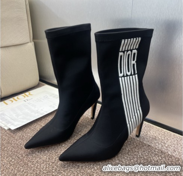 Top Grade Dior Optical-D Heel Ankle Boots 8cm with Graphique Motif in Satin Black 0822051