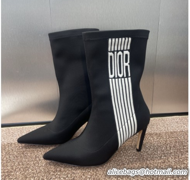 Top Grade Dior Optical-D Heel Ankle Boots 8cm with Graphique Motif in Satin Black 0822051