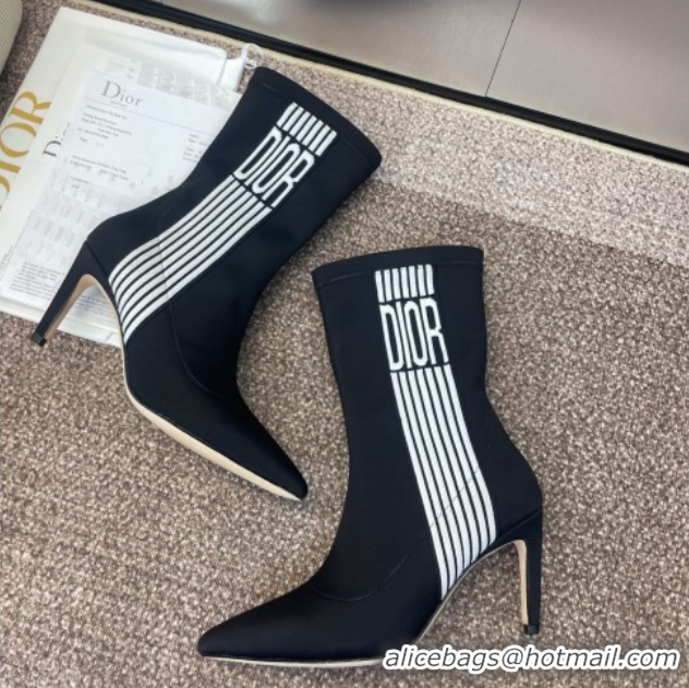 Top Grade Dior Optical-D Heel Ankle Boots 8cm with Graphique Motif in Satin Black 0822051