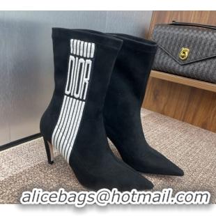 Charming Dior Optical-D Heel Ankle Boots 8cm with Graphique Motif in Suede Black 0822052