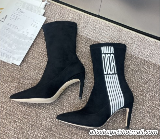 Charming Dior Optical-D Heel Ankle Boots 8cm with Graphique Motif in Suede Black 0822052