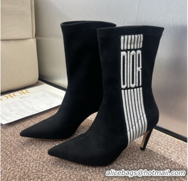 Charming Dior Optical-D Heel Ankle Boots 8cm with Graphique Motif in Suede Black 0822052