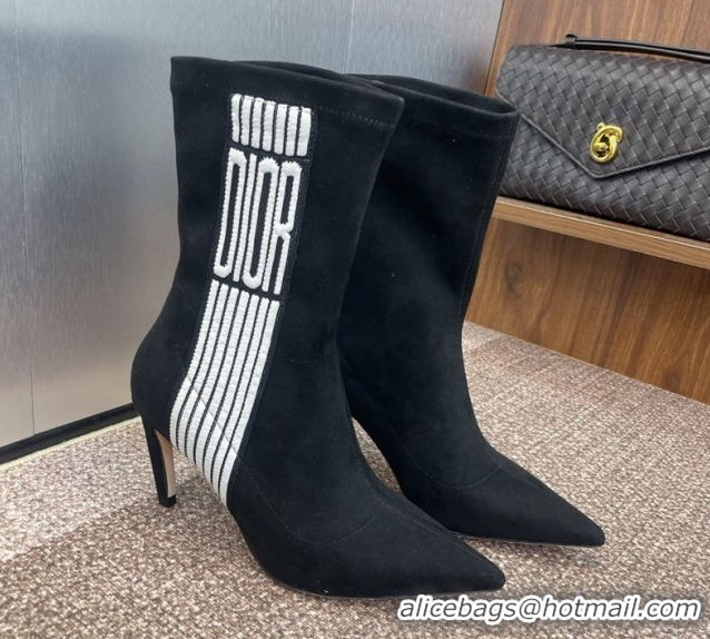 Charming Dior Optical-D Heel Ankle Boots 8cm with Graphique Motif in Suede Black 0822052