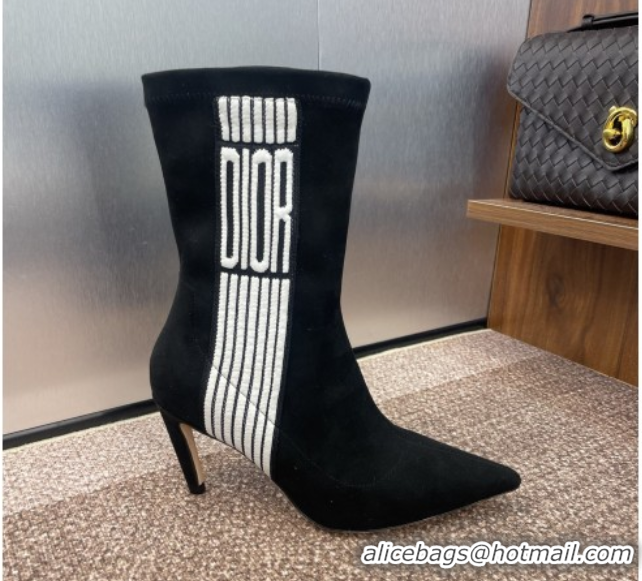 Charming Dior Optical-D Heel Ankle Boots 8cm with Graphique Motif in Suede Black 0822052