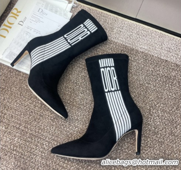 Charming Dior Optical-D Heel Ankle Boots 8cm with Graphique Motif in Suede Black 0822052