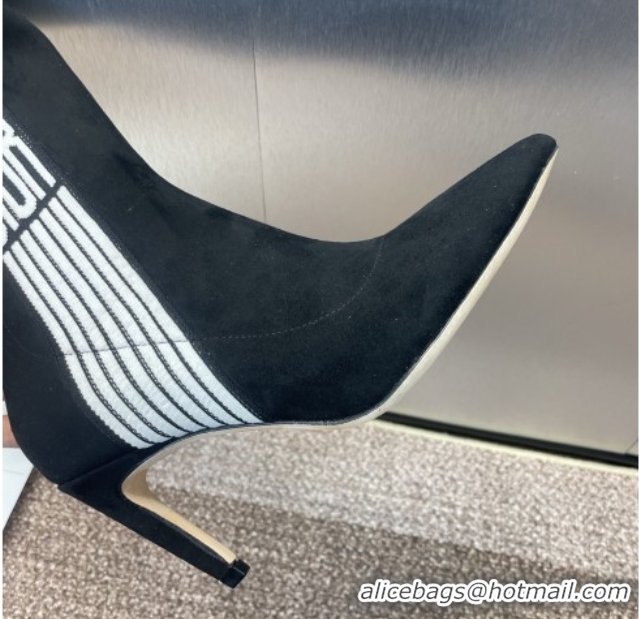Charming Dior Optical-D Heel Ankle Boots 8cm with Graphique Motif in Suede Black 0822052