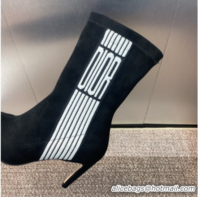 Charming Dior Optical-D Heel Ankle Boots 8cm with Graphique Motif in Suede Black 0822052