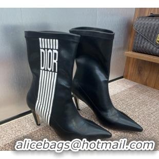 Most Popular Dior Optical-D Heel Ankle Boots 8cm with Graphique Motif in Calfskin Leather Black 0822053