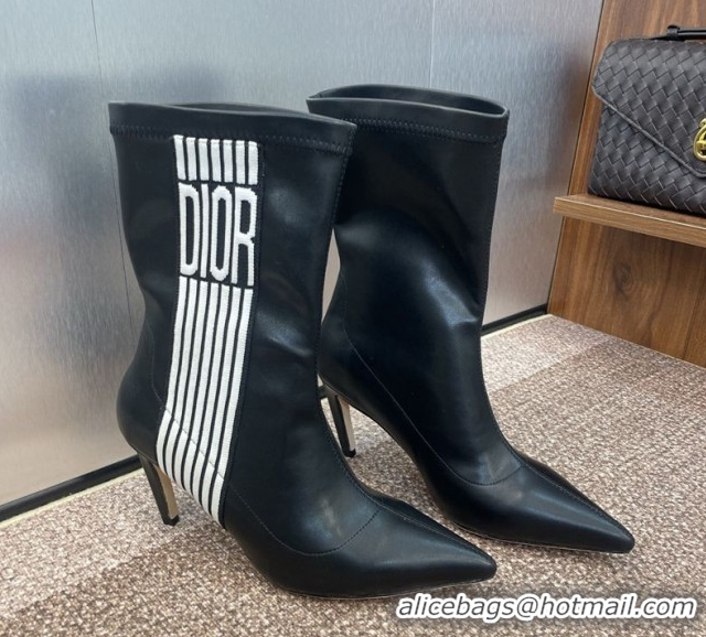 Most Popular Dior Optical-D Heel Ankle Boots 8cm with Graphique Motif in Calfskin Leather Black 0822053