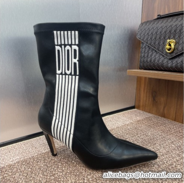 Most Popular Dior Optical-D Heel Ankle Boots 8cm with Graphique Motif in Calfskin Leather Black 0822053