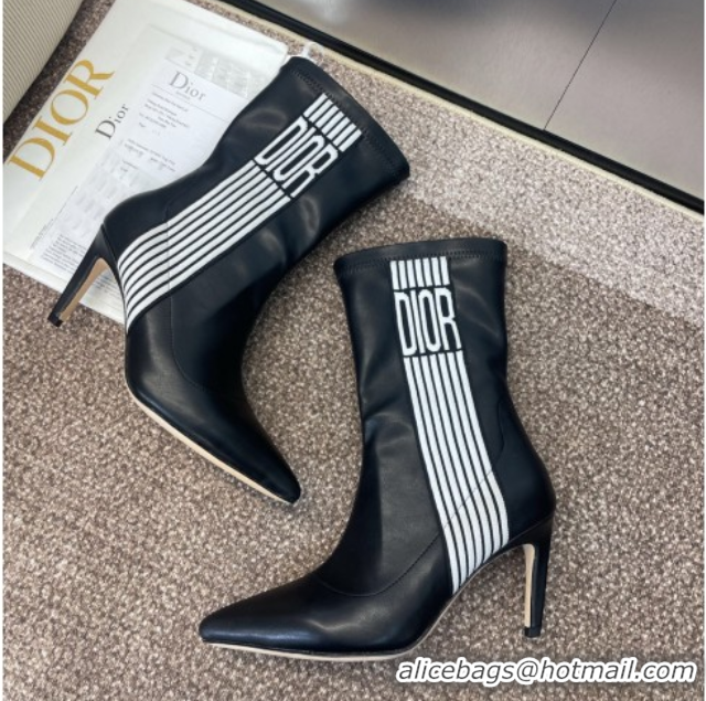 Most Popular Dior Optical-D Heel Ankle Boots 8cm with Graphique Motif in Calfskin Leather Black 0822053