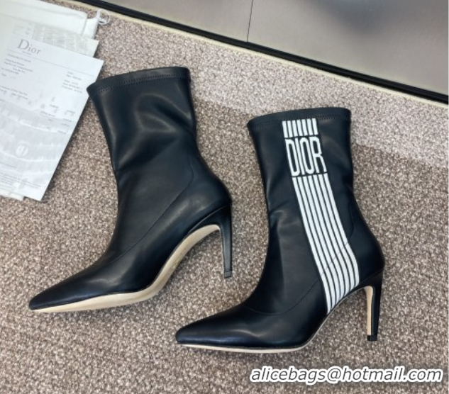 Most Popular Dior Optical-D Heel Ankle Boots 8cm with Graphique Motif in Calfskin Leather Black 0822053