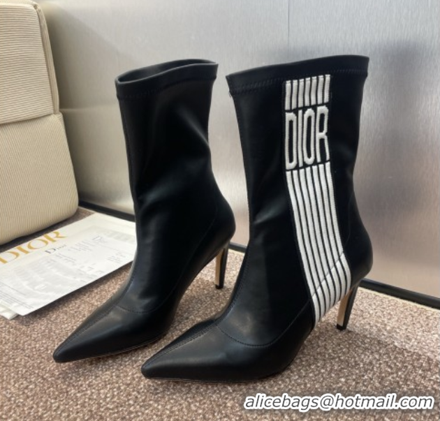 Most Popular Dior Optical-D Heel Ankle Boots 8cm with Graphique Motif in Calfskin Leather Black 0822053