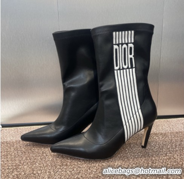 Most Popular Dior Optical-D Heel Ankle Boots 8cm with Graphique Motif in Calfskin Leather Black 0822053