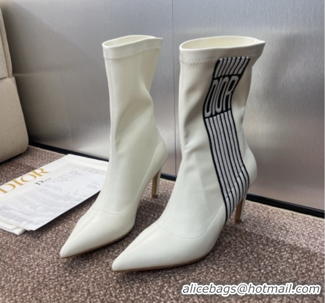 New Style Dior Optical-D Heel Ankle Boots 8cm with Graphique Motif in Calfskin White 0822054
