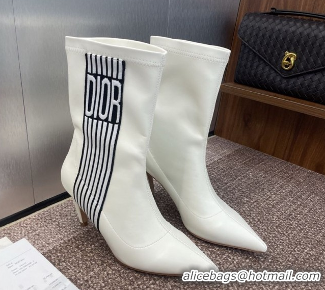 New Style Dior Optical-D Heel Ankle Boots 8cm with Graphique Motif in Calfskin White 0822054