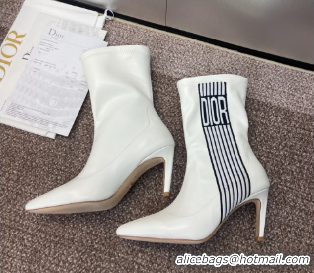 New Style Dior Optical-D Heel Ankle Boots 8cm with Graphique Motif in Calfskin White 0822054