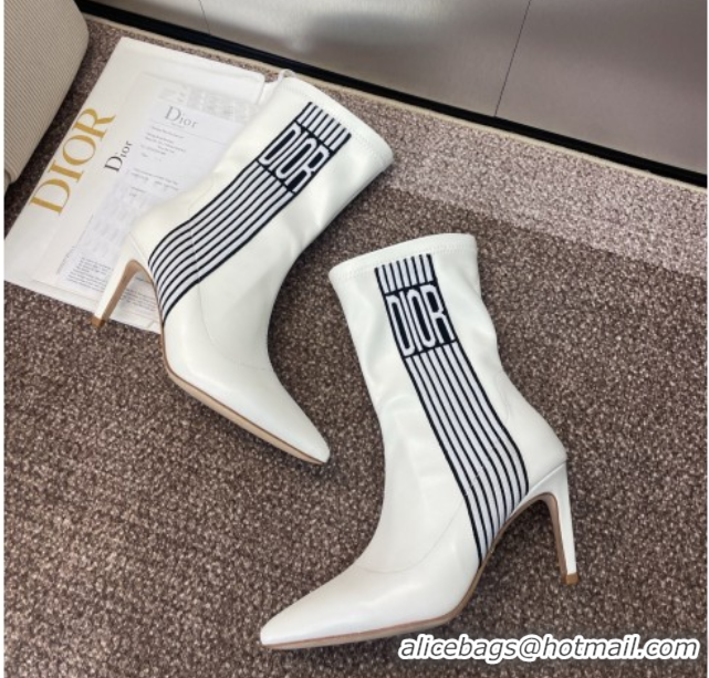 New Style Dior Optical-D Heel Ankle Boots 8cm with Graphique Motif in Calfskin White 0822054