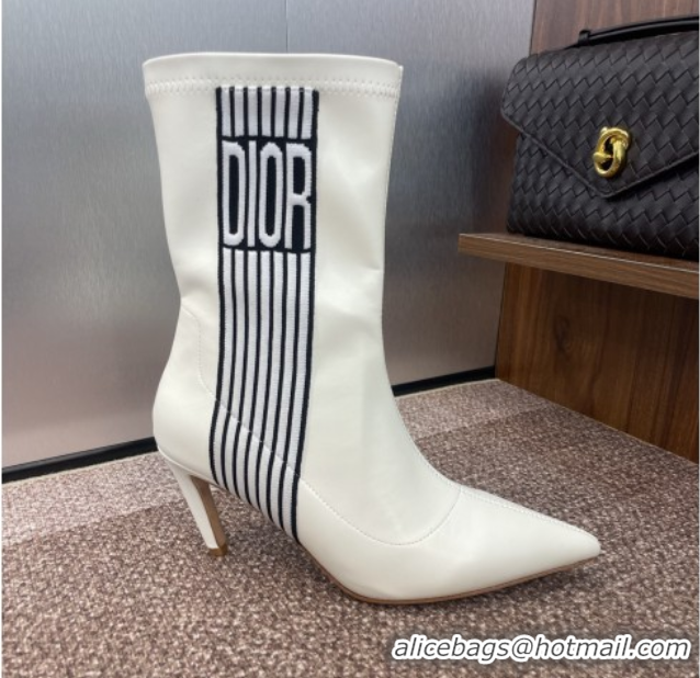 New Style Dior Optical-D Heel Ankle Boots 8cm with Graphique Motif in Calfskin White 0822054