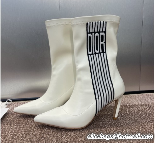 New Style Dior Optical-D Heel Ankle Boots 8cm with Graphique Motif in Calfskin White 0822054