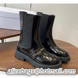 Luxurious Dior D-Quest Ankle Boots in Shiny Calfskin Black 0822055