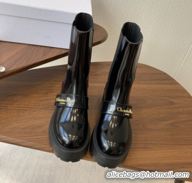 Luxurious Dior D-Quest Ankle Boots in Shiny Calfskin Black 0822055