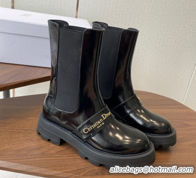 Luxurious Dior D-Quest Ankle Boots in Shiny Calfskin Black 0822055