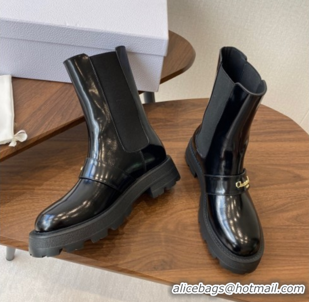 Luxurious Dior D-Quest Ankle Boots in Shiny Calfskin Black 0822055