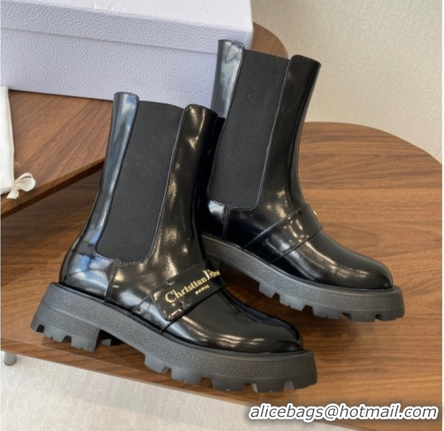 Luxurious Dior D-Quest Ankle Boots in Shiny Calfskin Black 0822055