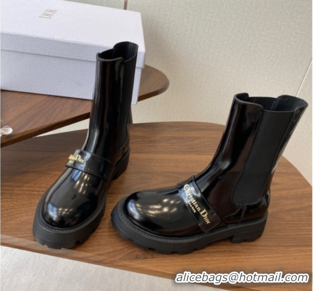 Luxurious Dior D-Quest Ankle Boots in Shiny Calfskin Black 0822055