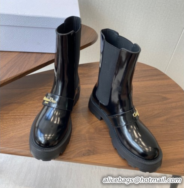 Luxurious Dior D-Quest Ankle Boots in Shiny Calfskin Black 0822055