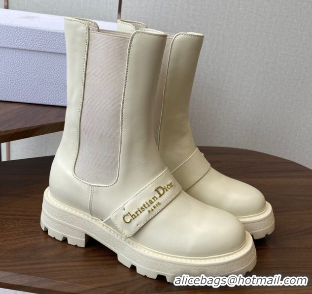 Best Grade Dior D-Quest Ankle Boots in Calfskin Leather White 0822056