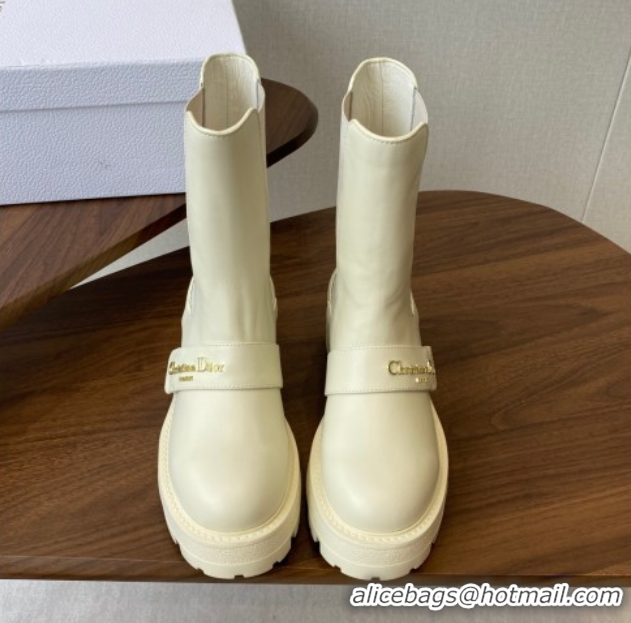 Best Grade Dior D-Quest Ankle Boots in Calfskin Leather White 0822056