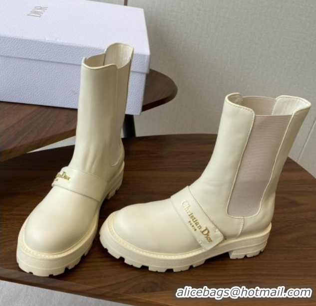 Best Grade Dior D-Quest Ankle Boots in Calfskin Leather White 0822056