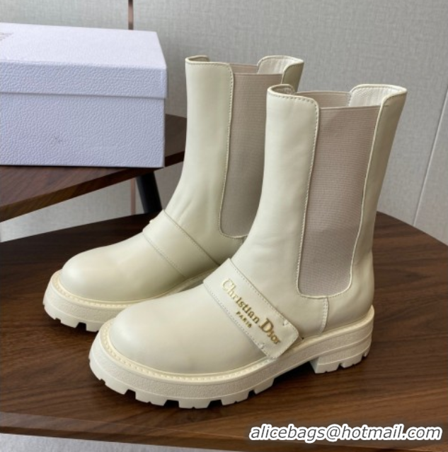 Best Grade Dior D-Quest Ankle Boots in Calfskin Leather White 0822056