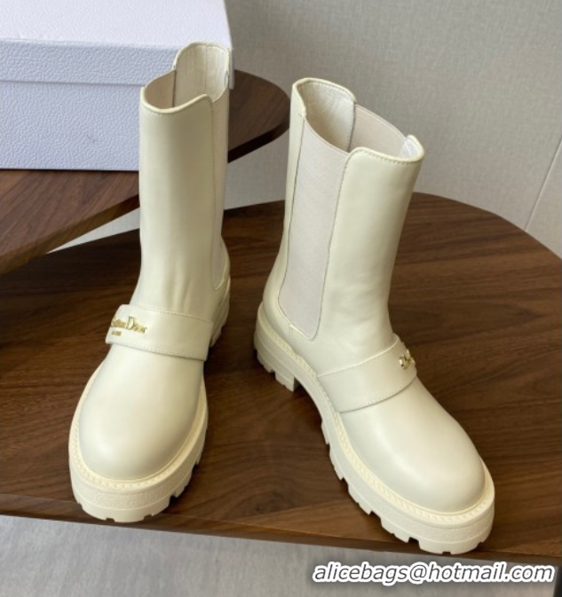 Best Grade Dior D-Quest Ankle Boots in Calfskin Leather White 0822056